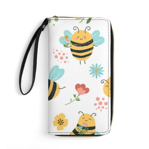 JiuPopular Ledergeldbörse, Bienen-Blume, mit Seil, kleine Größe und großes Fassungsvermögen, leicht zu tragen von JiuPopular