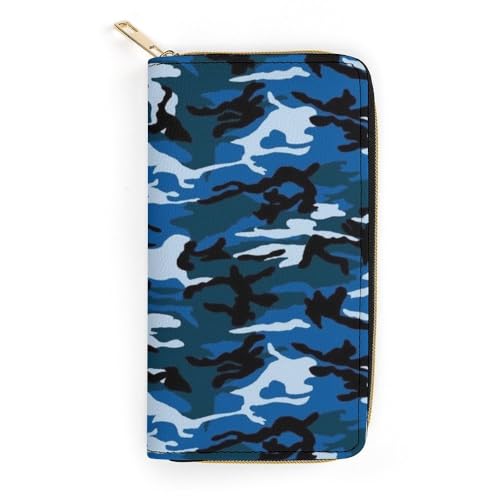 JiuPopular Ledergeldbörse, Blau Camo, kleine Größe und großes Fassungsvermögen, leicht zu tragen, Stil:, 19.7x10.5cm, Modern von JiuPopular