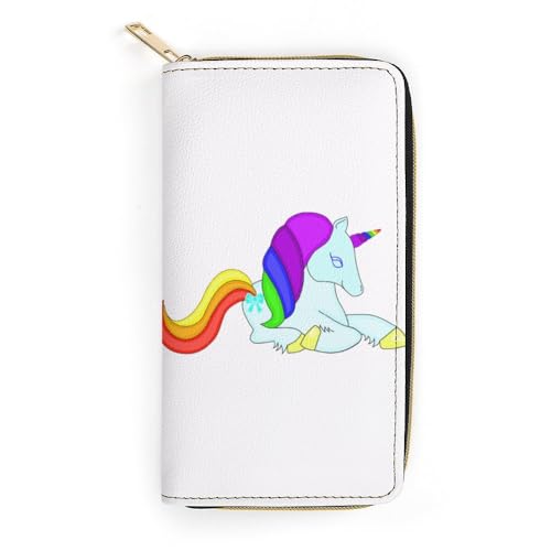 JiuPopular Ledergeldbörse, Einhorn-Regenbogen, niedliche gehende Dinosaurier, kleine Größe und großes Fassungsvermögen, einfach zu tragen, Stil:, 19.7x10.5cm, Modern von JiuPopular