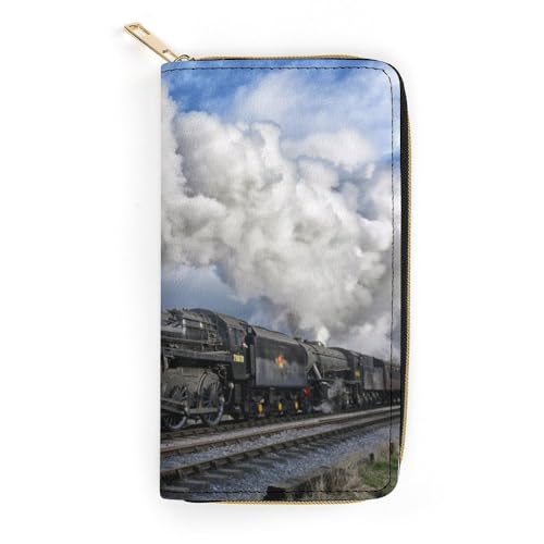 JiuPopular Ledergeldbörse, Eisenbahn-Dampfzug, kleine Größe und große Kapazität, leicht zu tragen, Stil:, 19.7x10.5cm, Modern von JiuPopular