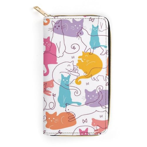 JiuPopular Ledergeldbörse, Faden Katze Katze, kleine Größe und große Kapazität, leicht zu tragen, Stil:, 19.7x10.5cm, Modern von JiuPopular