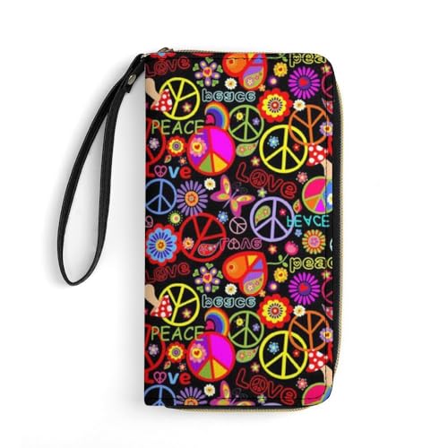 JiuPopular Ledergeldbörse, Frieden und Liebe, mit Seil, kleine Größe und großes Fassungsvermögen, leicht zu tragen von JiuPopular