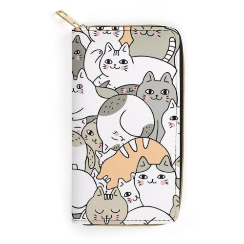 JiuPopular Ledergeldbörse, Katzenmuster, kleine Größe und großes Fassungsvermögen, einfach zu tragen, Stil:, 19.7x10.5cm, Modern von JiuPopular