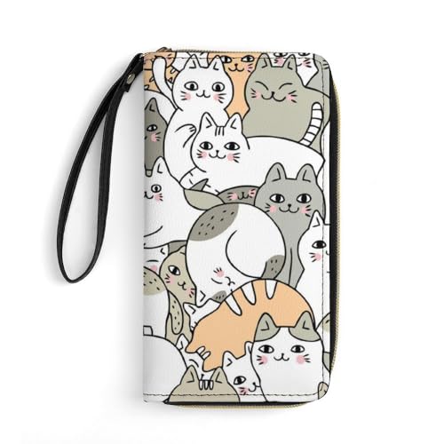JiuPopular Ledergeldbörse, Katzenmuster, mit Seil, kleine Größe und großes Fassungsvermögen, leicht zu tragen JiuPopular Ledergeldbörse, Katzenmuster, mit Seil, kleine Größe und großes Fassungsvermögen, leicht zu tragen von JiuPopular