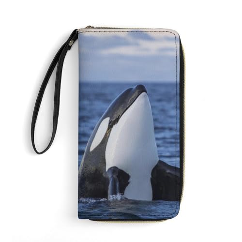 JiuPopular Ledergeldbörse, Killerwale Orca, mit Seil, kleine Größe und großes Fassungsvermögen, leicht zu tragen von JiuPopular