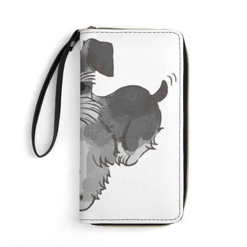 JiuPopular Ledergeldbörse, Schnauzer Hund, mit Seil, kleine Größe und großes Fassungsvermögen, leicht zu tragen von JiuPopular