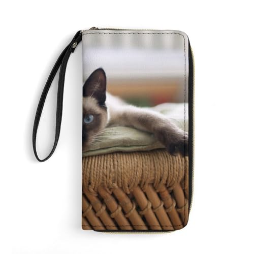 JiuPopular Ledergeldbörse, Siamesische Thai-Katze, Mandala, mit Seil, kleine Größe und großes Fassungsvermögen, leicht zu tragen von JiuPopular