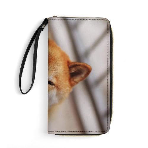 JiuPopular Ledergeldbörse, Smile Shiba Inu, mit Seil, kleine Größe und großes Fassungsvermögen, leicht zu tragen von JiuPopular