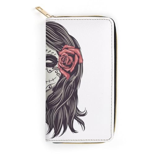 JiuPopular Ledergeldbörse, Totenkopf-Prinzessin, kleine Größe und großes Fassungsvermögen, leicht zu tragen, Stil:, 19.7x10.5cm, Modern von JiuPopular