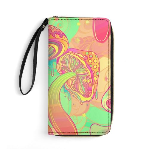 JiuPopular Ledergeldbörse, Trippy Pilz, mit Seil, kleine Größe und großes Fassungsvermögen, leicht zu tragen von JiuPopular