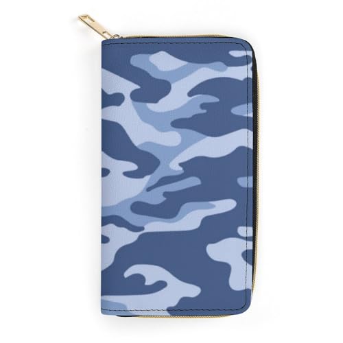JiuPopular Ledergeldbörse, blaue Tarnung, kleine Größe und großes Fassungsvermögen, leicht zu tragen, Stil:, 19.7x10.5cm, Modern von JiuPopular