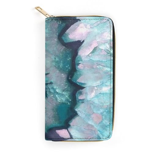 JiuPopular Ledergeldbörse, blaugrüner Achat, kleine Größe und großes Fassungsvermögen, leicht zu tragen, Stil:, 19.7x10.5cm, Modern von JiuPopular