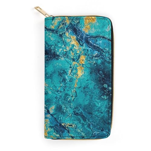JiuPopular Ledergeldbörse, blaugrüner Marmor, kleine Größe und großes Fassungsvermögen, leicht zu tragen, Stil:, 19.7x10.5cm, Modern von JiuPopular