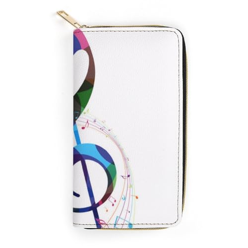 JiuPopular Ledergeldbörse, bunte Musiknoten, kleine Größe und großes Fassungsvermögen, einfach zu tragen, Stil:, 19.7x10.5cm, Modern von JiuPopular