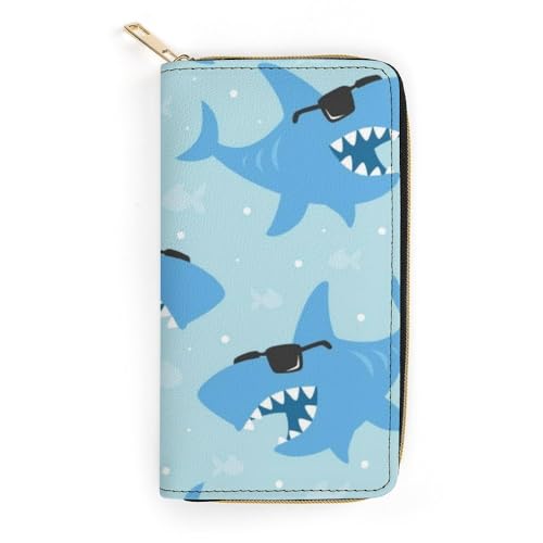 JiuPopular Ledergeldbörse, cooler animierter Hai, kleine Größe und große Kapazität, einfach zu tragen, Stil:, 19.7x10.5cm, Modern von JiuPopular