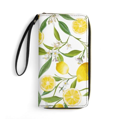 JiuPopular Ledergeldbörse, gelbe Zitrone, mit Seil, kleine Größe und großes Fassungsvermögen, leicht zu tragen von JiuPopular