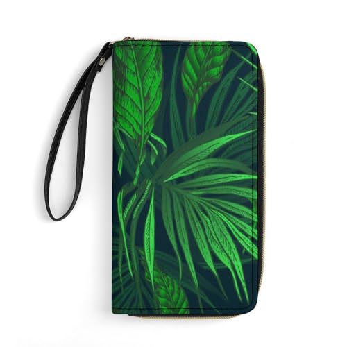 JiuPopular Ledergeldbörse, grüne tropische Dschungelpflanze, mit Seil, kleine Größe und großes Fassungsvermögen, leicht zu tragen von JiuPopular