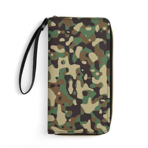 JiuPopular Ledergeldbörse, grünes Tarnmuster, mit Seil, kleine Größe und großes Fassungsvermögen, leicht zu tragen von JiuPopular