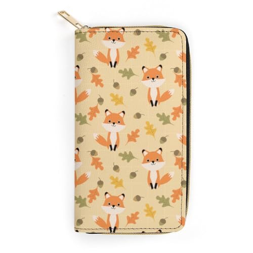 JiuPopular Ledergeldbörse, herbstlicher süßer Fuchs, kleine Größe und großes Fassungsvermögen, leicht zu tragen, Stil:, 19.7x10.5cm, Modern von JiuPopular