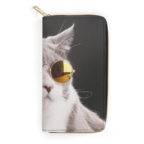 JiuPopular Ledergeldbörse, niedliche Brille Katze, kleine Größe und großes Fassungsvermögen, einfach zu tragen, Stil:, 19.7x10.5cm, Modern JiuPopular Ledergeldbörse, niedliche Brille Katze, kleine Größe und großes Fassungsvermögen, einfach zu tragen, Stil:, 19.7x10.5cm, Modern von JiuPopular