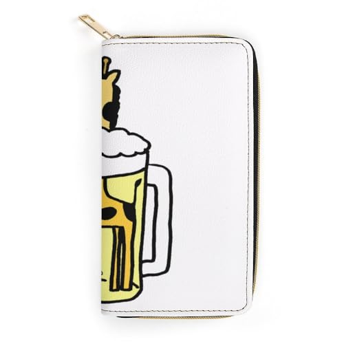 JiuPopular Ledergeldbörse, niedliche Giraffe und Bier, kleine Größe und großes Fassungsvermögen, leicht zu tragen, Stil:, 19.7x10.5cm, Modern von JiuPopular