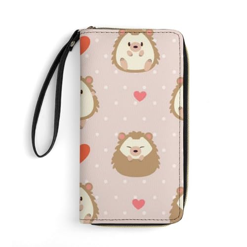 JiuPopular Ledergeldbörse, niedlicher Cartoon-Igel, mit Seil, kleine Größe und großes Fassungsvermögen, leicht zu tragen von JiuPopular