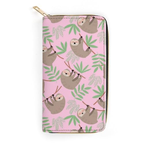 JiuPopular Ledergeldbörse, niedliches Faultier, kleine Größe und großes Fassungsvermögen, einfach zu tragen, Stil:, 19.7x10.5cm, Modern von JiuPopular