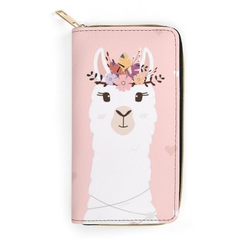 JiuPopular Ledergeldbörse, niedliches Lama, kleine Größe und großes Fassungsvermögen, einfach zu tragen, Stil:, 19.7x10.5cm, Modern von JiuPopular