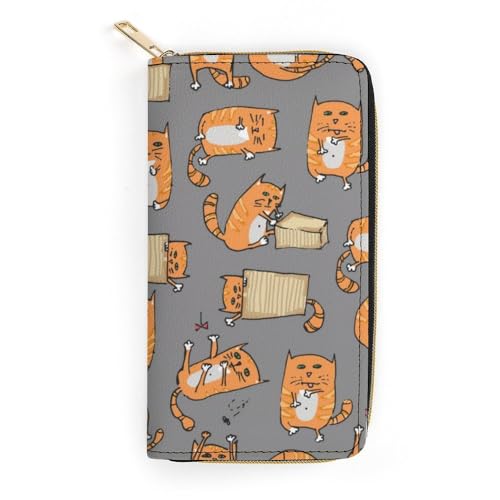 JiuPopular Ledergeldbörse, orangefarbene Katzen, kleine Größe und großes Fassungsvermögen, leicht zu tragen, Stil:, 19.7x10.5cm, Modern von JiuPopular