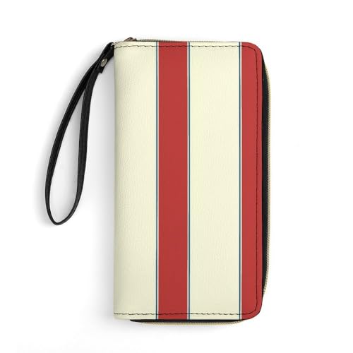 JiuPopular Ledergeldbörse, rot und cremefarben, mit Seil, kleine Größe und großes Fassungsvermögen, leicht zu tragen von JiuPopular