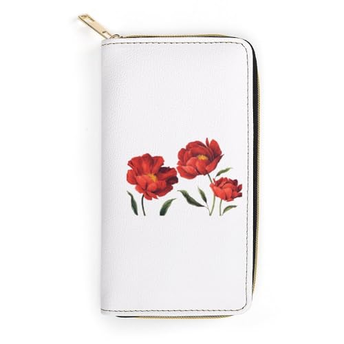 JiuPopular Ledergeldbörse, rote Mohnblumen, Schaf, kleine Größe und großes Fassungsvermögen, leicht zu tragen, Stil:, 19.7x10.5cm, Modern von JiuPopular