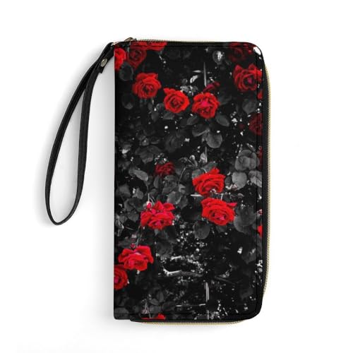 JiuPopular Ledergeldbörse, rote und schwarze Rose, mit Seil, kleine Größe und großes Fassungsvermögen, leicht zu tragen JiuPopular Ledergeldbörse, rote und schwarze Rose, mit Seil, kleine Größe und großes Fassungsvermögen, leicht zu tragen von JiuPopular