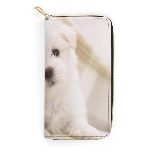 JiuPopular Ledergeldbörse, schöner Malteserhund, kleine Größe und großes Fassungsvermögen, einfach zu tragen, Stil:, 19.7x10.5cm, Modern von JiuPopular