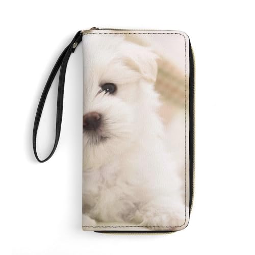 JiuPopular Ledergeldbörse, schöner Malteserhund, mit Seil, kleine Größe und großes Fassungsvermögen, leicht zu tragen von JiuPopular