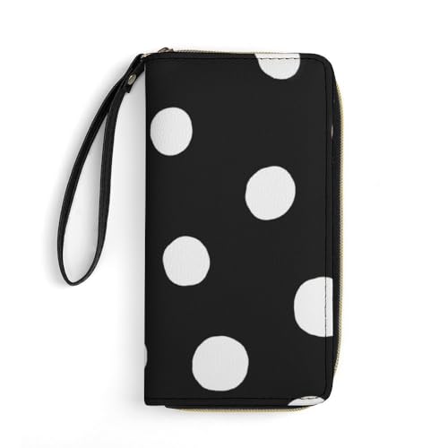 JiuPopular Ledergeldbörse, schwarz gepunktet, mit Seil, kleine Größe und großes Fassungsvermögen, leicht zu tragen von JiuPopular
