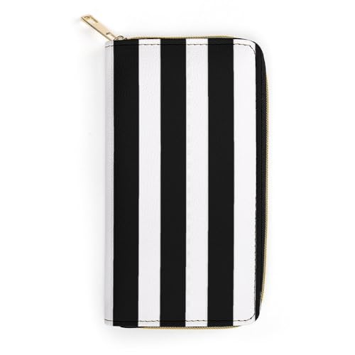 JiuPopular Ledergeldbörse, schwarze Streifen, kleine Größe und großes Fassungsvermögen, leicht zu tragen, Stil:, 19.7x10.5cm, Modern JiuPopular Ledergeldbörse, schwarze Streifen, kleine Größe und großes Fassungsvermögen, leicht zu tragen, Stil:, 19.7x10.5cm, Modern von JiuPopular