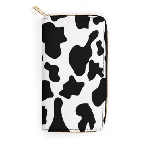 JiuPopular Ledergeldbörse, schwarzer Kuhdruck, kleine Größe und großes Fassungsvermögen, leicht zu tragen, Stil:, 19.7x10.5cm, Modern von JiuPopular