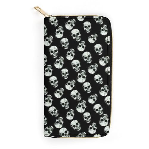 JiuPopular Ledergeldbörse, schwarzer Totenkopf, kleine Größe und großes Fassungsvermögen, leicht zu tragen, Stil:, 19.7x10.5cm, Modern von JiuPopular