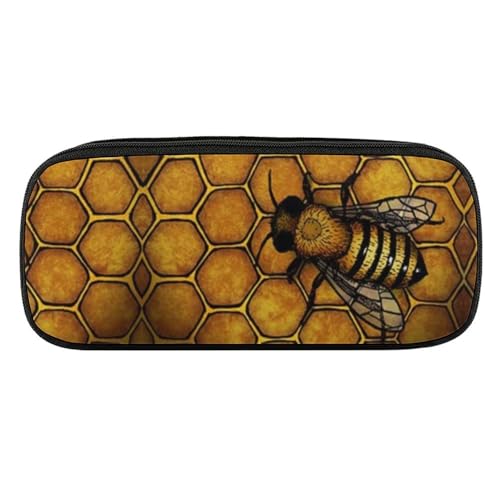 JiuPopular PU-Federmäppchen, Bienen-Honigbiene-Schreibwaren-Tasche als Federmäppchen für Büro und Schule, Business-Reisetasche oder kleine Werkzeugbox, Make-up-Tasche von JiuPopular