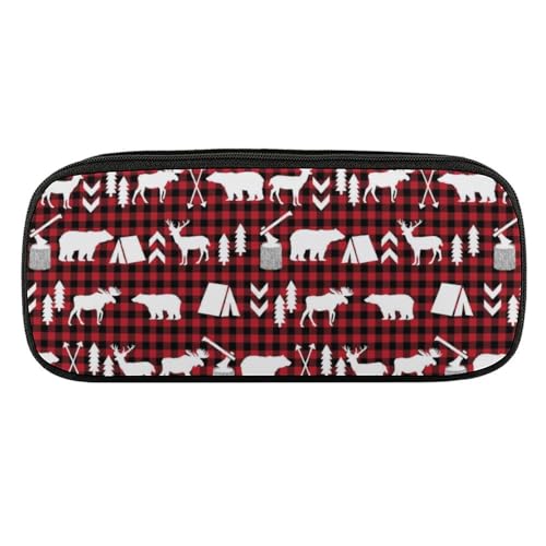 JiuPopular PU-Federmäppchen, Büffelkariert, Wald, Weihnachten, Schreibwaren-Tasche verwendet als Federmäppchen für Büro und Schule, Geschäftsreise oder kleine Werkzeugbox, Make-up-Tasche von JiuPopular