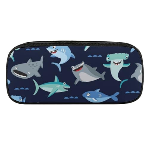 JiuPopular PU-Federmäppchen, Cartoon-Hai-Schreibwaren-Tasche als Federmäppchen für Büro und Schule, Geschäftsreisetasche oder kleine Werkzeugbox, Make-up-Tasche von JiuPopular