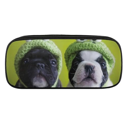 JiuPopular PU-Federmäppchen, Französische Bulldogge mit Froschhut, Schreibwaren-Tasche als Federmäppchen für Büro und Schule, Geschäftsreise oder kleine Werkzeugbox, Make-up-Tasche von JiuPopular