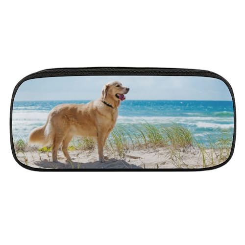 JiuPopular PU-Federmäppchen, Golden RetrieverSchreibwaren-Tasche als Federmäppchen für Büro und Schule, Geschäftsreisetasche oder kleine Werkzeugbox, Make-up-Tasche von JiuPopular