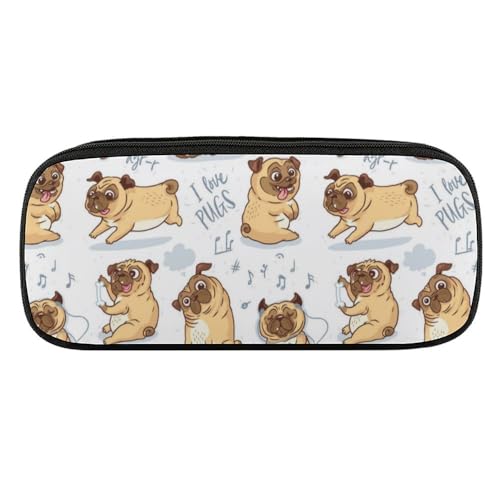 JiuPopular PU-Federmäppchen, Mops-DogSchreibwaren-Tasche als Federmäppchen für Büro und Schule, Geschäftsreisetasche oder kleine Werkzeugbox, Make-up-Tasche von JiuPopular