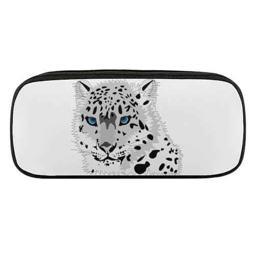 JiuPopular PU-Federmäppchen, Schneeleopard-Schreibwaren-Tasche als Federmäppchen für Büro und Schule, Geschäftsreisetasche oder kleine Werkzeugbox, Make-up-Tasche von JiuPopular