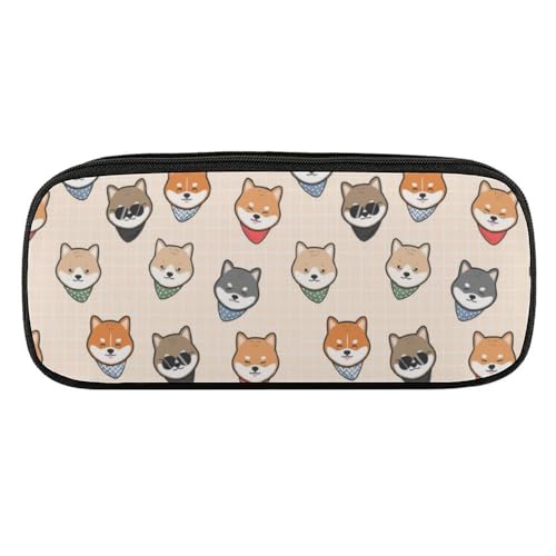 JiuPopular PU-Federmäppchen, Shiba Inu Hundemuster, Schreibwaren-Tasche als Federmäppchen für Büro und Schule, Geschäftsreise oder kleine Werkzeugbox, Make-up-Tasche von JiuPopular