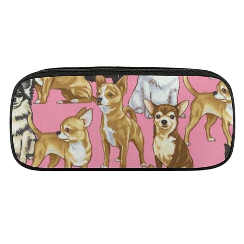 JiuPopular PU-Federmäppchen, niedlicher Chihuahua-Schreibwarenbeutel als Federmäppchen für Büro und Schule, Business-Reisetasche oder kleine Werkzeugbox, Make-up-Tasche von JiuPopular