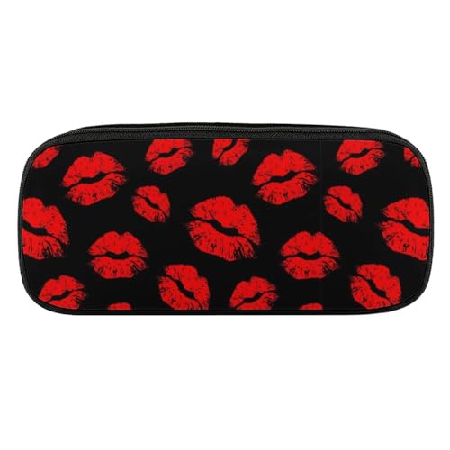 JiuPopular PU-Federmäppchen, rote Lippen, Schreibwaren-Tasche als Federmäppchen für Büro und Schule, Geschäftsreisetasche oder kleine Werkzeugbox, Make-up-Tasche von JiuPopular