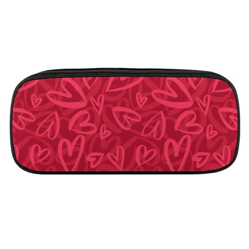 JiuPopular PU-Federmäppchen, überzogen mit roten Herzen, Schreibwaren-Tasche als Federmäppchen für Büro und Schule, Geschäftsreise oder kleine Werkzeugbox, Make-up-Tasche von JiuPopular