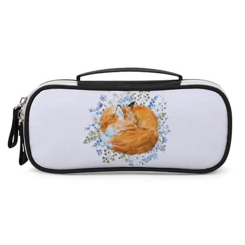 JiuPopular Tragbare Kosmetiktasche/Stiftetasche, Aquarell-Füchse, Schreibwaren-Tasche als Federmäppchen für Büro und Schule, Geschäftsreise oder kleine Werkzeugbox, Make-up-Tasche für Mädchen von JiuPopular